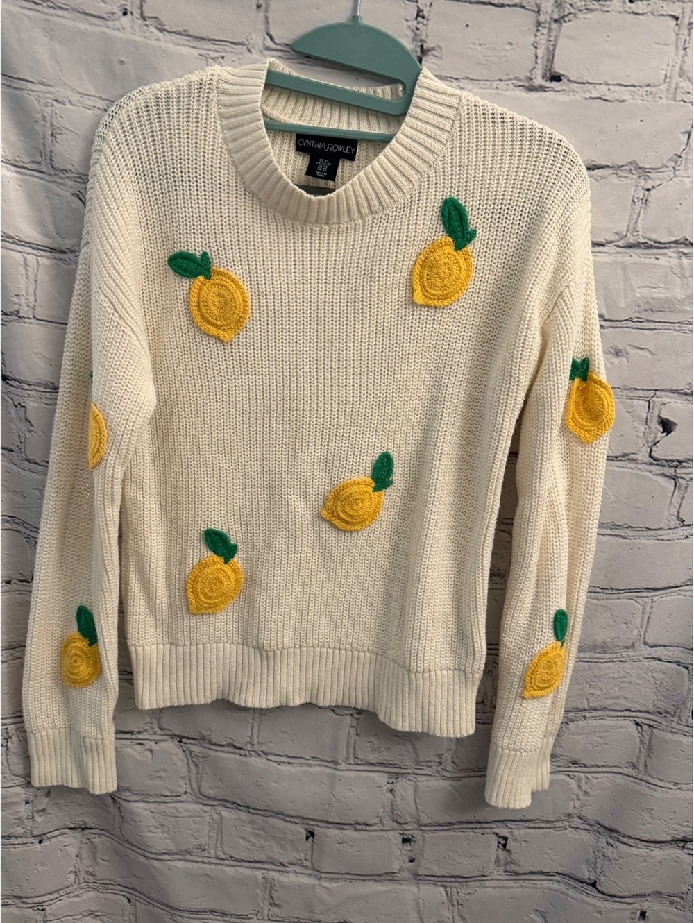 Cynthia Rowley cream sweater with lemon appliques